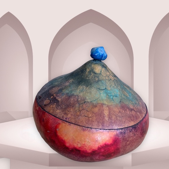 Other - Beautiful hand stained crafted real gourd container jewelry box glass cap bead